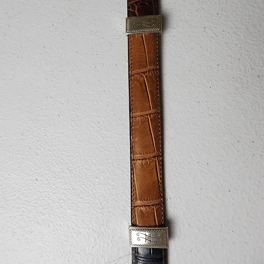 Brighton- Women’s Multi Color Croc Pattern Leather Silver Buckle Belt, M/L